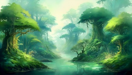 Fototapeta premium 幻想的で神秘的な緑の秘境1