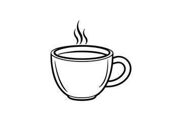 Line art design of a classic coffee mug with steam rising above.eps