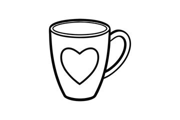 Line art design of a mug with a heart symbol printed on the front.eps