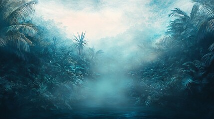 Obraz premium Mystical Rainforest: Lush Foliage and Ethereal Mist in a Tropical Paradise