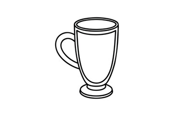 Line art design of a tall latte mug with a curved body and small handle.eps