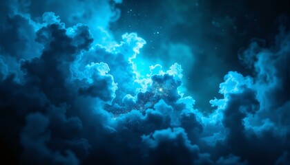 Fototapeta premium A swirling cloud of iridescent gases, sapphire blue glow, auroral green, stardust, dark shadow.