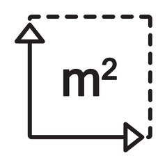 m2 area unit icon outline collection in black and on white background