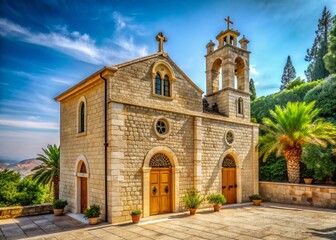 Fototapeta premium Dir Rafat Monastery, Holy Land, Catholic Shrine, Palestine, March 2021
