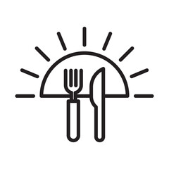 Sunrise Breakfast Icon outline collection in black and on white background