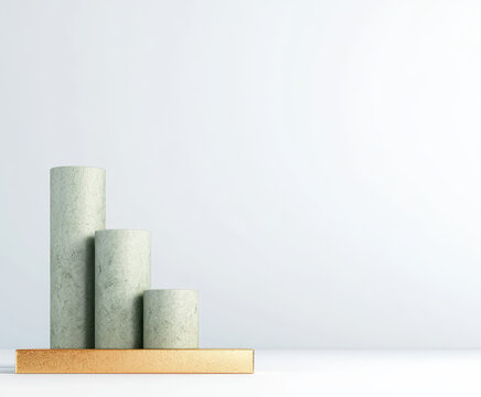 Minimalist green pillars on gold platform symbolize growth and stability