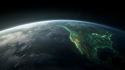 Obraz premium Pixelated Earth At Night Showing North America City Lights