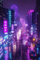 Obraz premium Glowing Sci-Fi Highway through Tech District