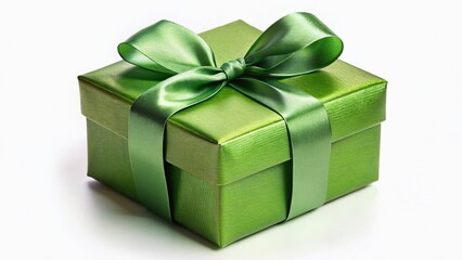 Obraz premium Eco-Friendly Green Gift Box with Ribbon, Isolated White Background - Perfect for Holiday or Birthday Presents