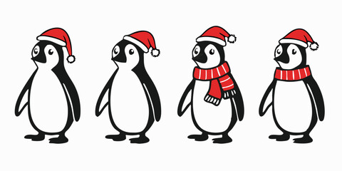 Cute Cartoon Penguin Collection – Winter Holiday, Snow Fun, and Summer Beach Clipart Set for Kids Designs and Seasonal Decorations.