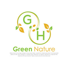 initial monogram logo for Green nature With circle shape creative design.

