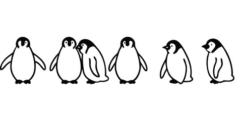 Obraz premium Penguin Vector Collection – Stylized Emperor Penguins Walking, Swimming, and Grouped in Arctic Wildlife Scene.