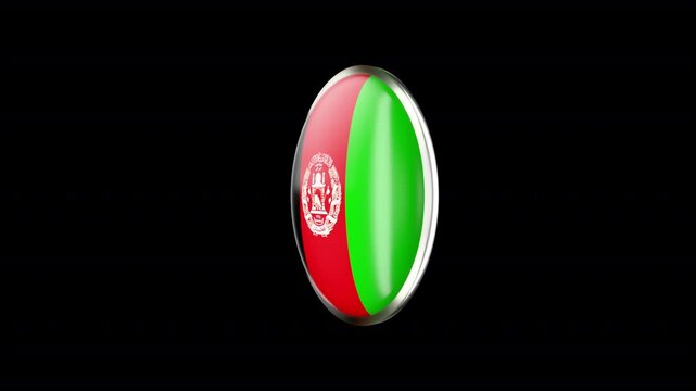 Afghanistan Flag Badge, Full HD 1920X1080 Resolution, Duration clip 06 sec. Alpha Transparent