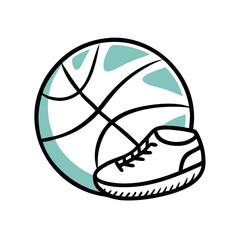 Naklejka premium Basketball and sneaker illustration on a vibrant background 