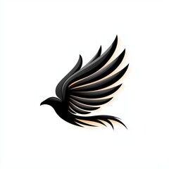 Fototapeta premium Elegant Black Bird Silhouette with Outstretched Wings on White Background