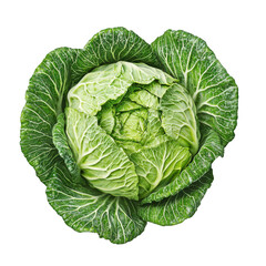Fototapeta premium Isolated close up of a fresh green cabbage against a dark backdrop on transparent background