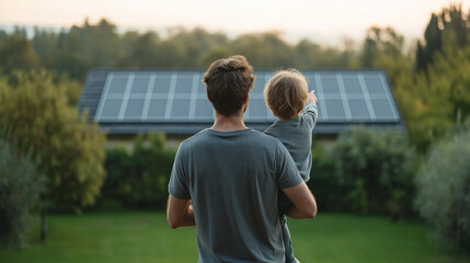 Father and Son Admiring Their Home Solar Panels