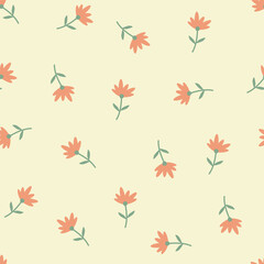 Cute floral seamless pattern with flowers and branches. Wildflower vector illustration in spring or summer. Elegant template for fabric, wallpaper, stationery, wrapping, card, and phone cases.