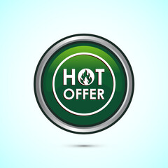 Hot offer icon design illustration. Hot sale, Hot offer label sign symbol, Green color round button design