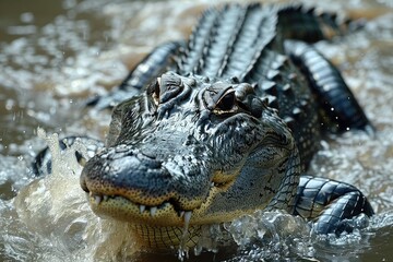 Obraz premium A close up view of an alligator in the water