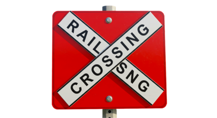 Railroad crossing sign railway train transportation safety warning red white transportation travel crossbuck danger 100