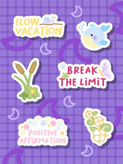 a set of pastel whale and floral sticker design art for school stationery