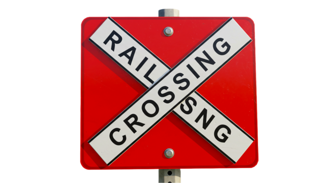 Railroad crossing sign railway train transportation safety warning red white transportation travel crossbuck danger 100