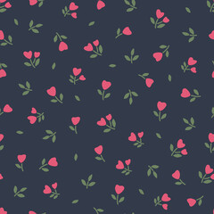 Tulip vector pattern, seamless repeating background, flat illustration. Pastel flower pattern with icons, floral wallpaper design for cards, fabric, wrapping, textiles, wallpaper, and stationery.