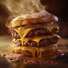 Delicious cheeseburger sandwich with beef and lettuce