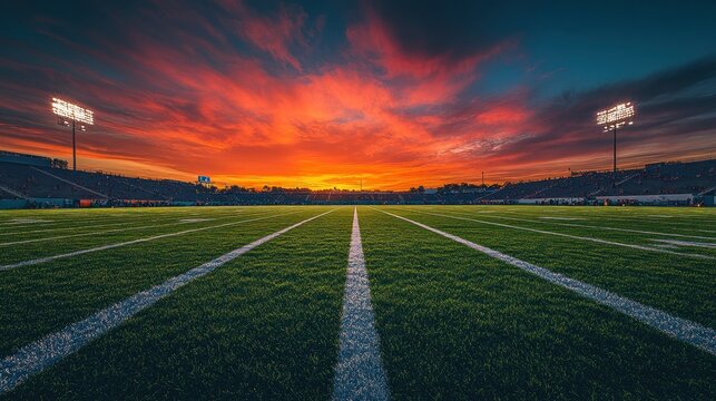 Sunset over a football field