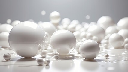 Abstract image featuring various sizes of white spheres floating in a soft