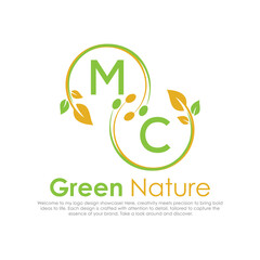initial monogram logo for Green nature With circle shape creative design.

