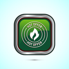 Hot offer icon design illustration. Hot sale, Hot offer label sign symbol, Green color square button design