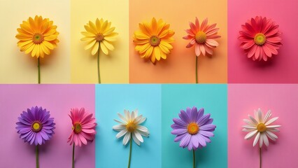 Grid-style rainbow floral layout. Color block background. Modern LGBTQ+ pride message design.