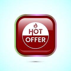 Hot offer icon design illustration. Hot sale, Hot offer label sign symbol, Red color square button design