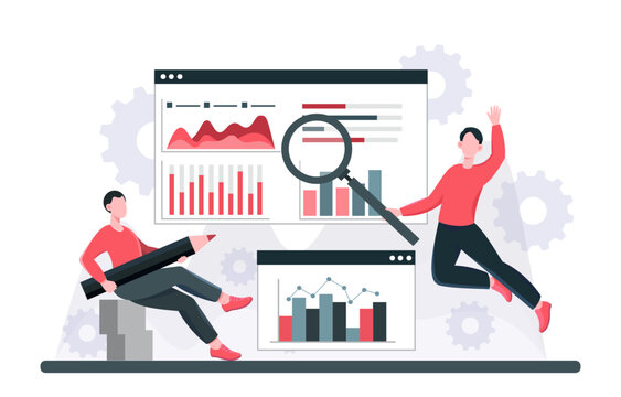 Business analytics data visualization scene. Vector illustration