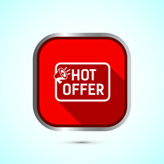 Hot offer icon design illustration. Hot sale, Hot offer label sign symbol, Red color shadow button design