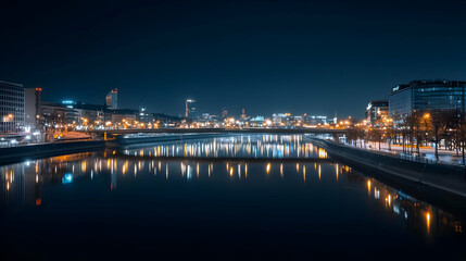 Fototapeta premium Night City Panorama Reflecting On River