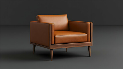 Modern Brown Leather Armchair With Wood Legs