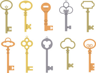 Different keys icons set, vector illustration