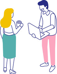 Business Discussion Between Two Professionals vector line isometric illustration isolated on white background