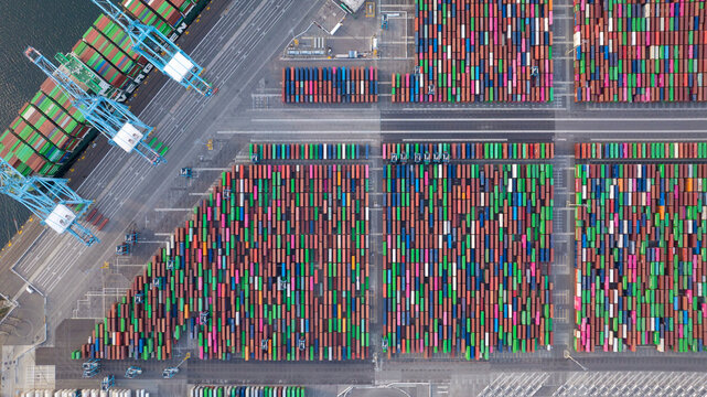 Los Angeles, United States - March 2025: Aerial View of Long Island port harbor, in Los Angeles, USA.