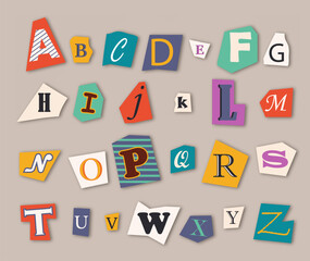 Cutout alphabet letters collage set. Vector illustration