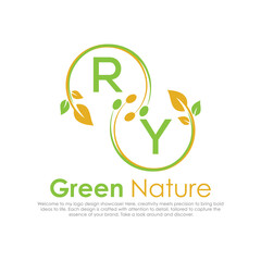 initial monogram logo for Green nature With circle shape creative design.

