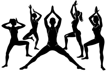 Fototapeta premium Minimalist line art yoga illustration featuring graceful poses and meditative figures. Perfect for wellness branding, yoga studio logos, meditation guides, health and fitness content, spiritual artwor