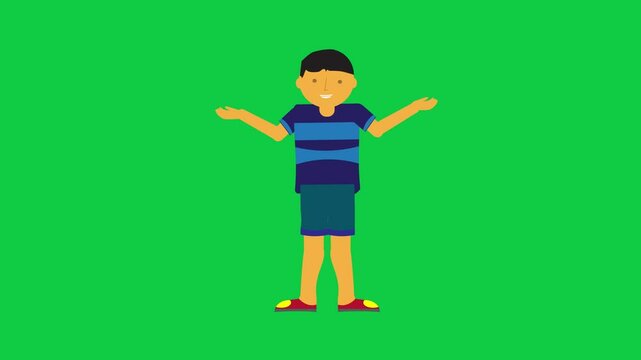 Animated character talking and hand gestures. Character animation in green screen background.