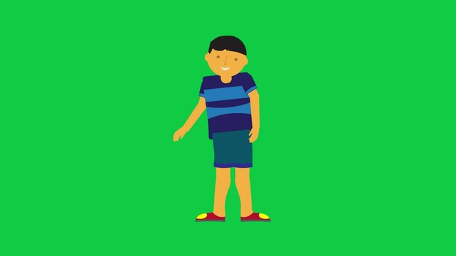 Animated character moving arms and body while talking and blinking eye. Character animation in green screen background.