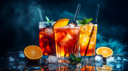 Cocktail glasses vibrant mixed drinks colorful bever