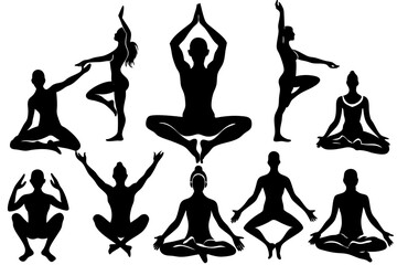 Fototapeta premium Minimalist line art yoga illustration featuring graceful poses and meditative figures. Perfect for wellness branding, yoga studio logos, meditation guides, health and fitness content, spiritual artwor