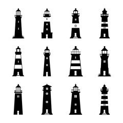 Lighthouse Silhouette Vector Bundle Black and White Lighthouse Clipart EPS Illustration